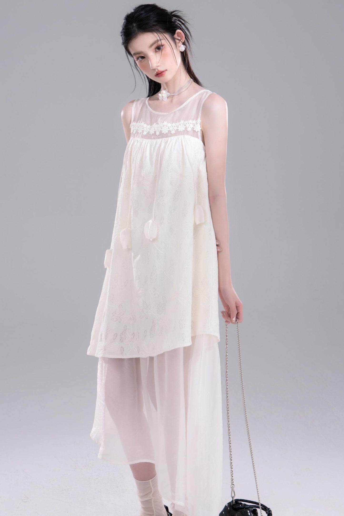 Asymmetric Tulle Vest Dress