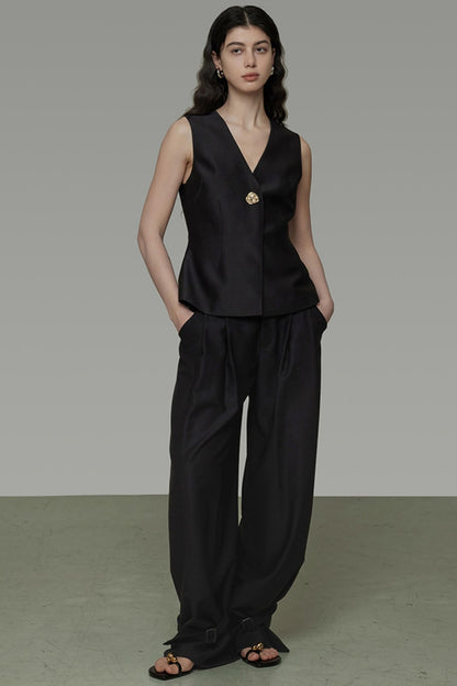 Black Slim Fit V-Neck Summer Vest