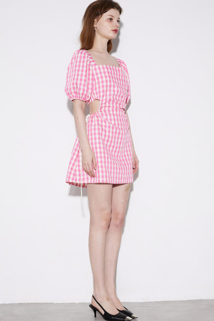 Pink Grid Short Dress