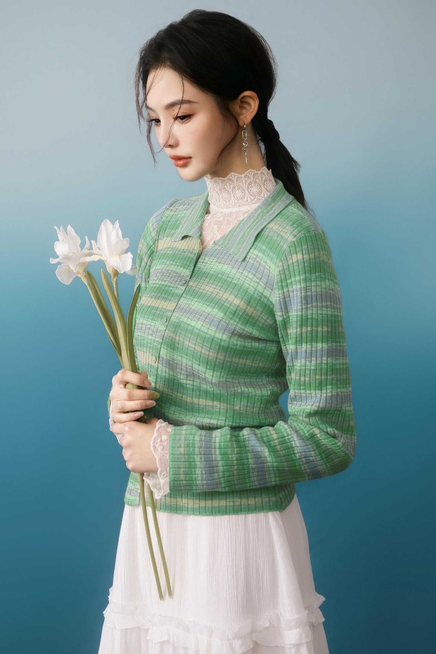 Green Chipping Knit Jacket