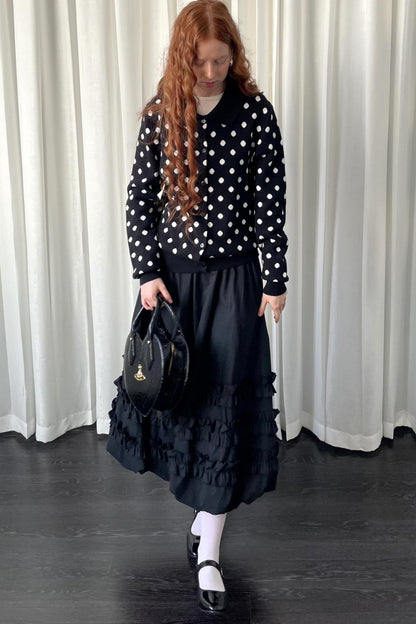 Autumn Lace Shirring Midi Skirt