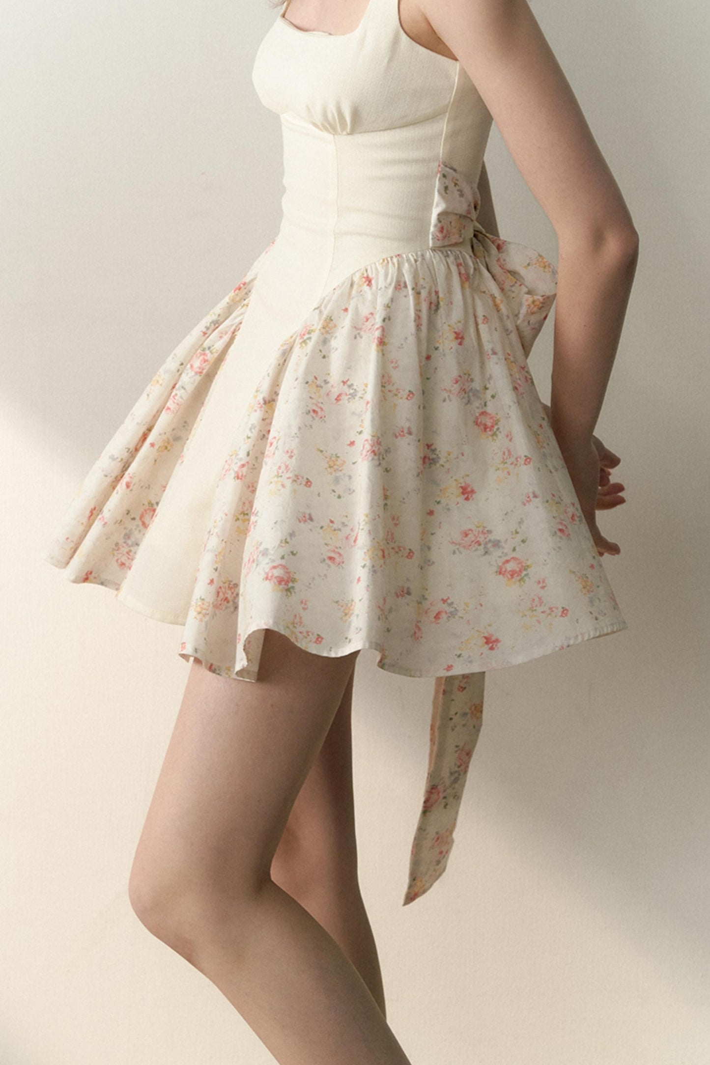 Floral Patchwork Bowtie Camisole Dress