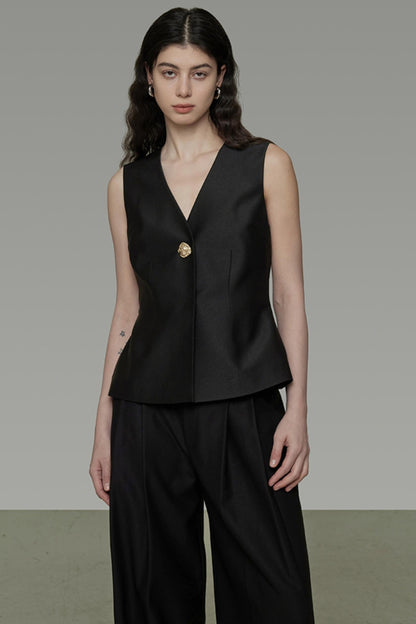 Black Slim Fit V-Neck Summer Vest