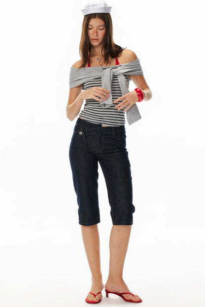 One-Shoulder Striped Top & Shorts Set-Up