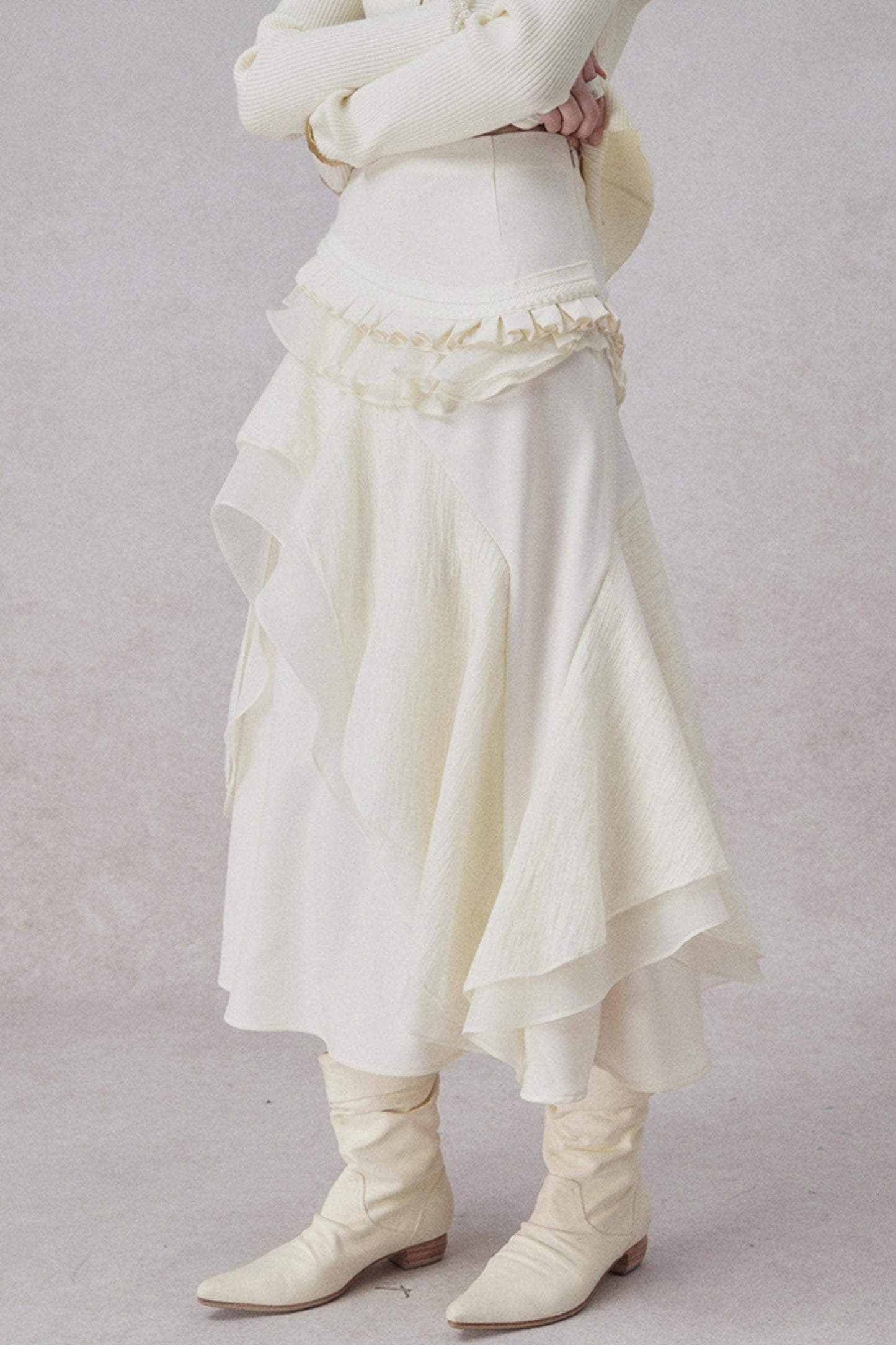 Asymmetrical Lace Organza Skirt