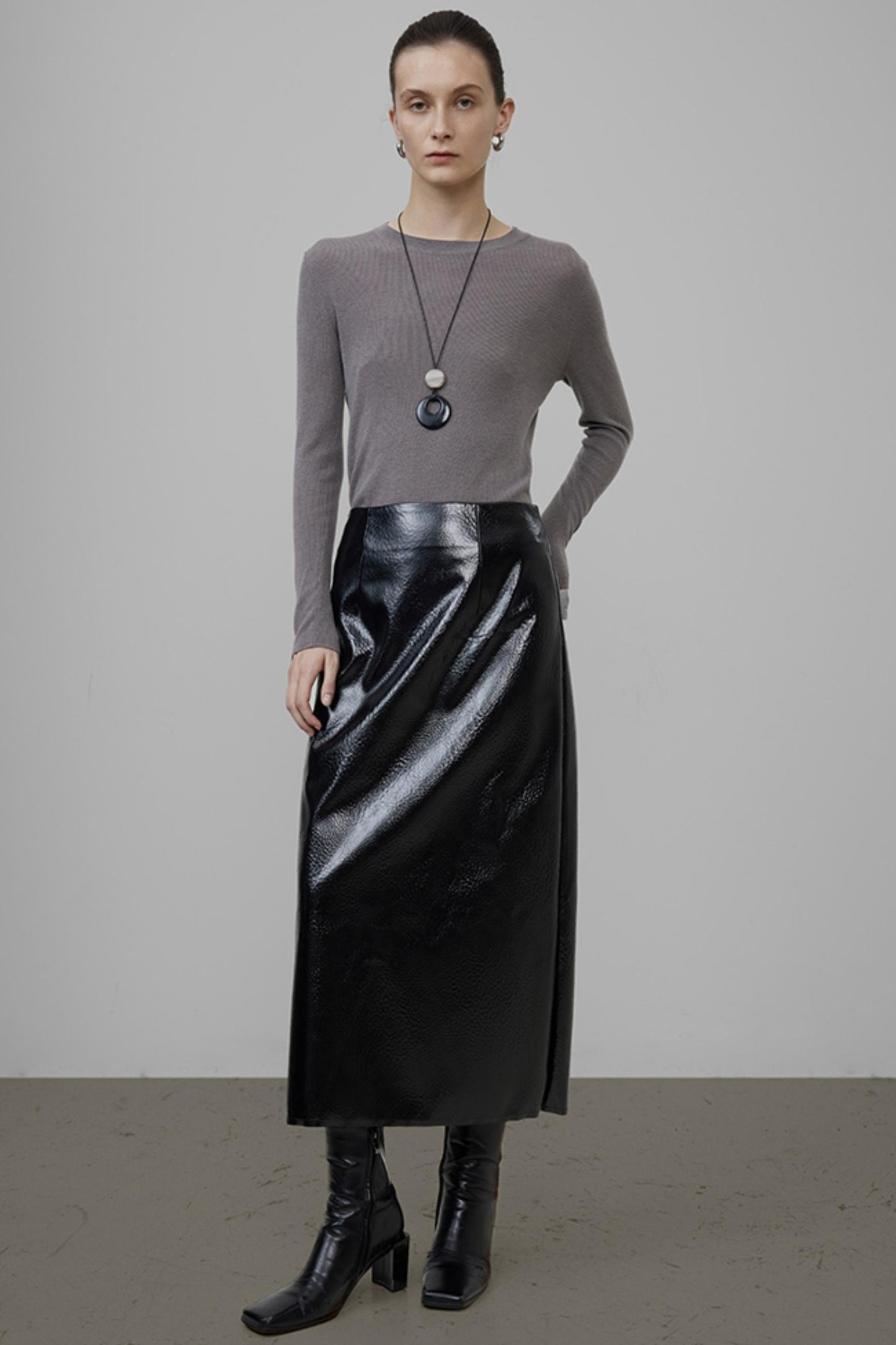 Black Leather Midi Skirt