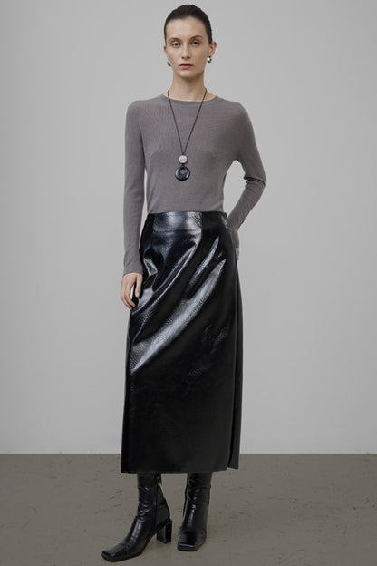 Black Leather Midi Skirt