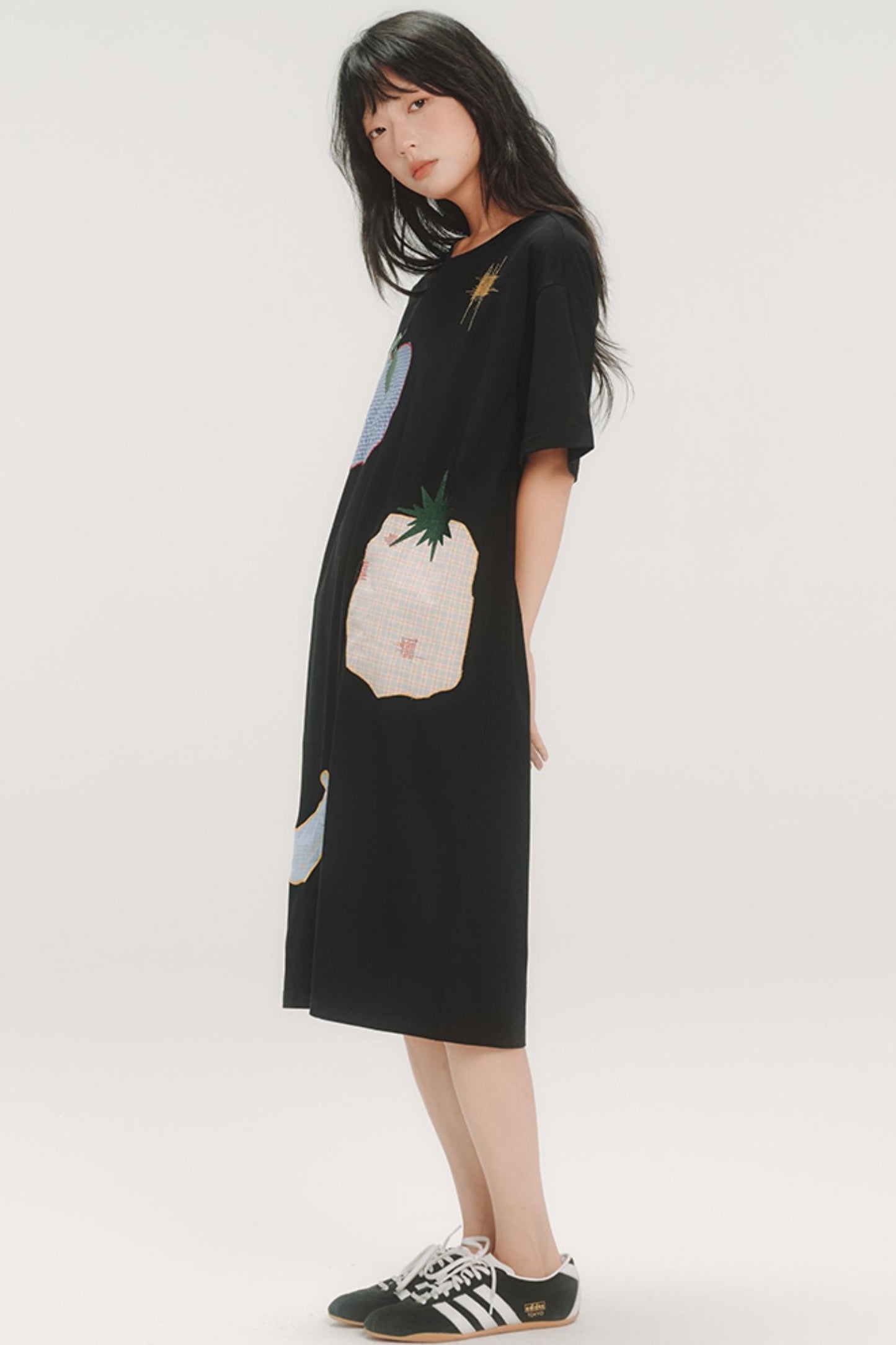 Fruit Check Applique T-Shirt Dress