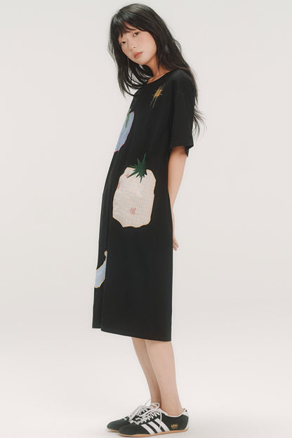 Fruit Check Applique T-Shirt Dress