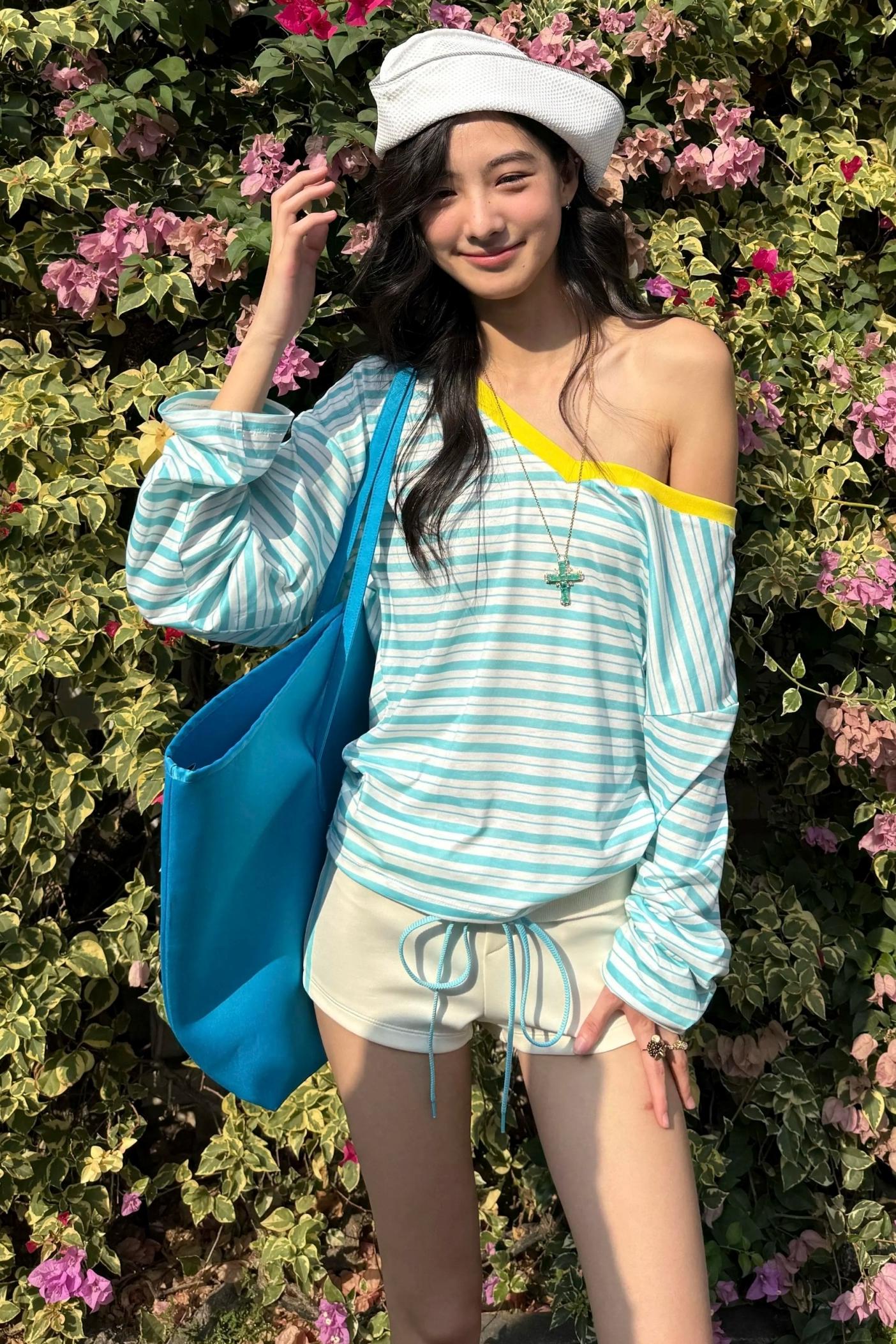 Striped V-Neck Vacation T-Shirt