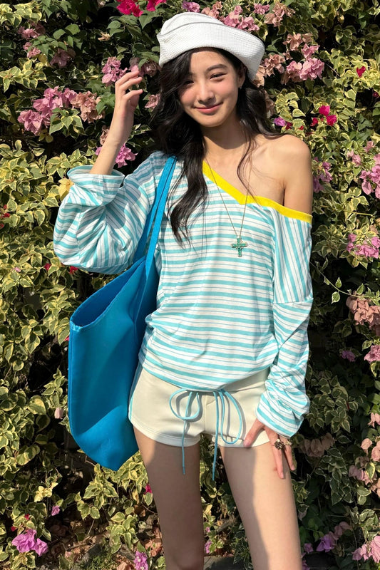 Striped V-Neck Vacation T-Shirt