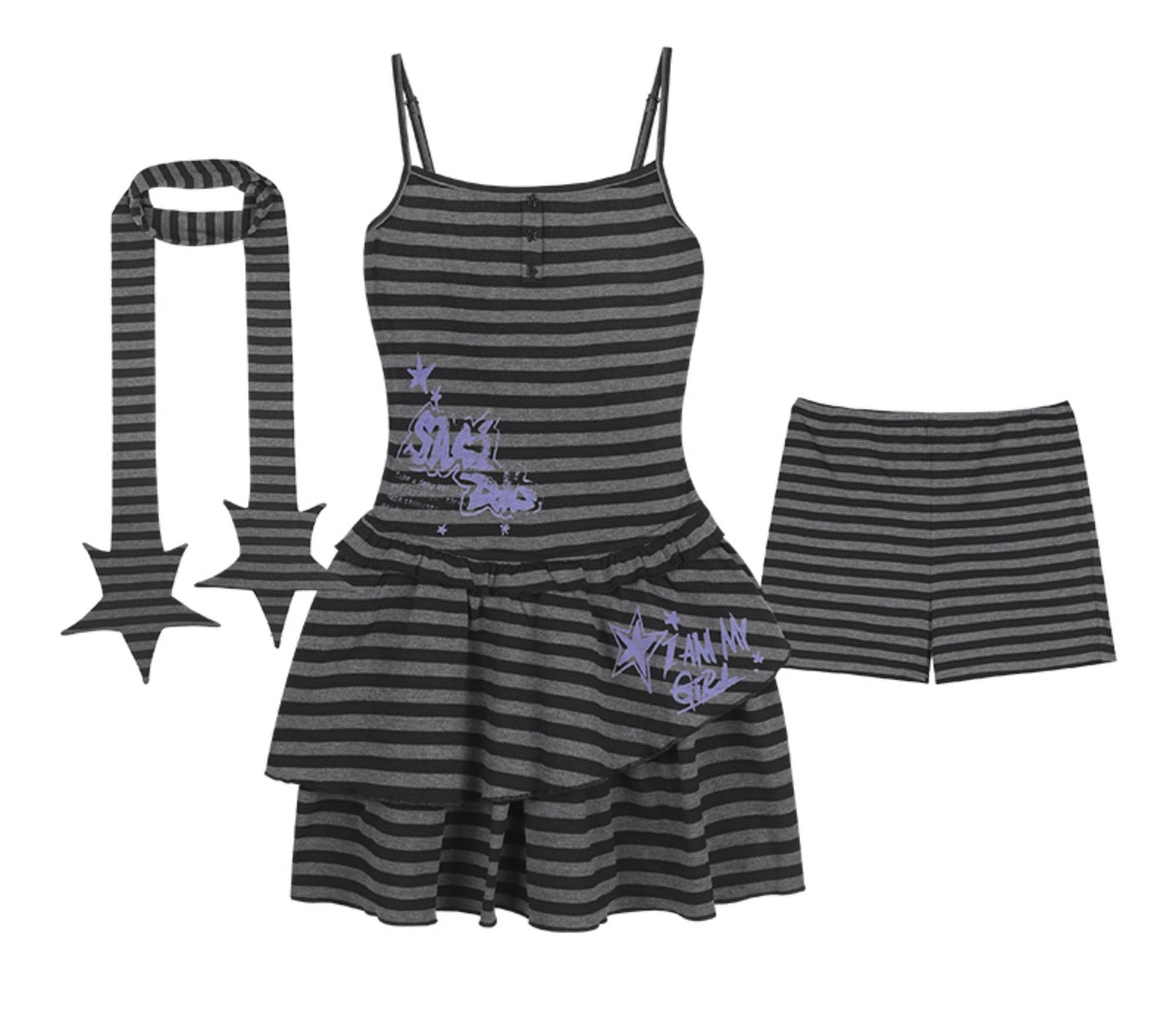 Summer Striped Dress & Shorts Set