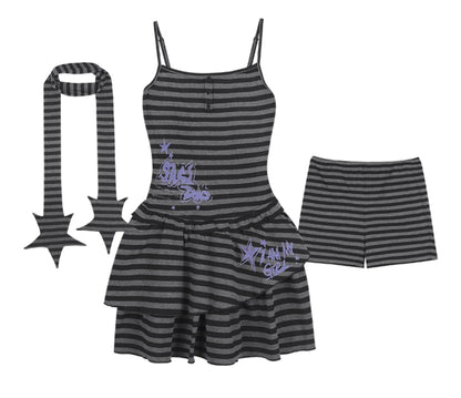 Summer Striped Dress & Shorts Set