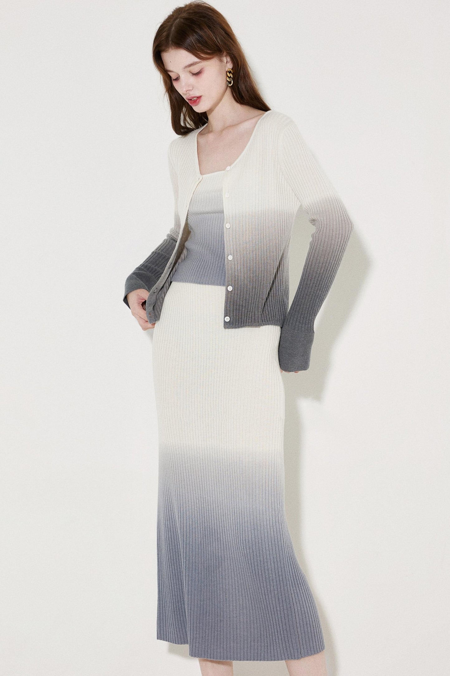 Chic Wool Knit Cardigan Skirt Set-Up