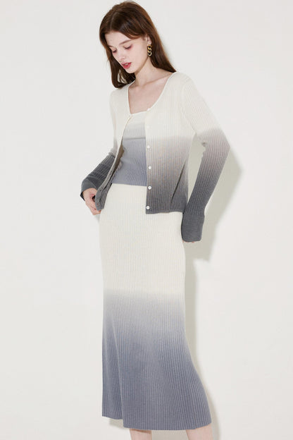 Chic Wool Knit Cardigan Skirt Set-Up