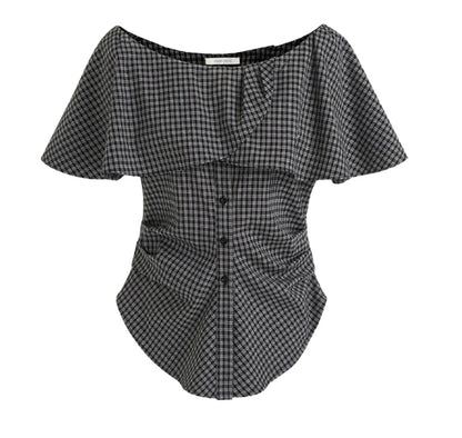 Chic One-Shoulder Lace Stripe Blouse