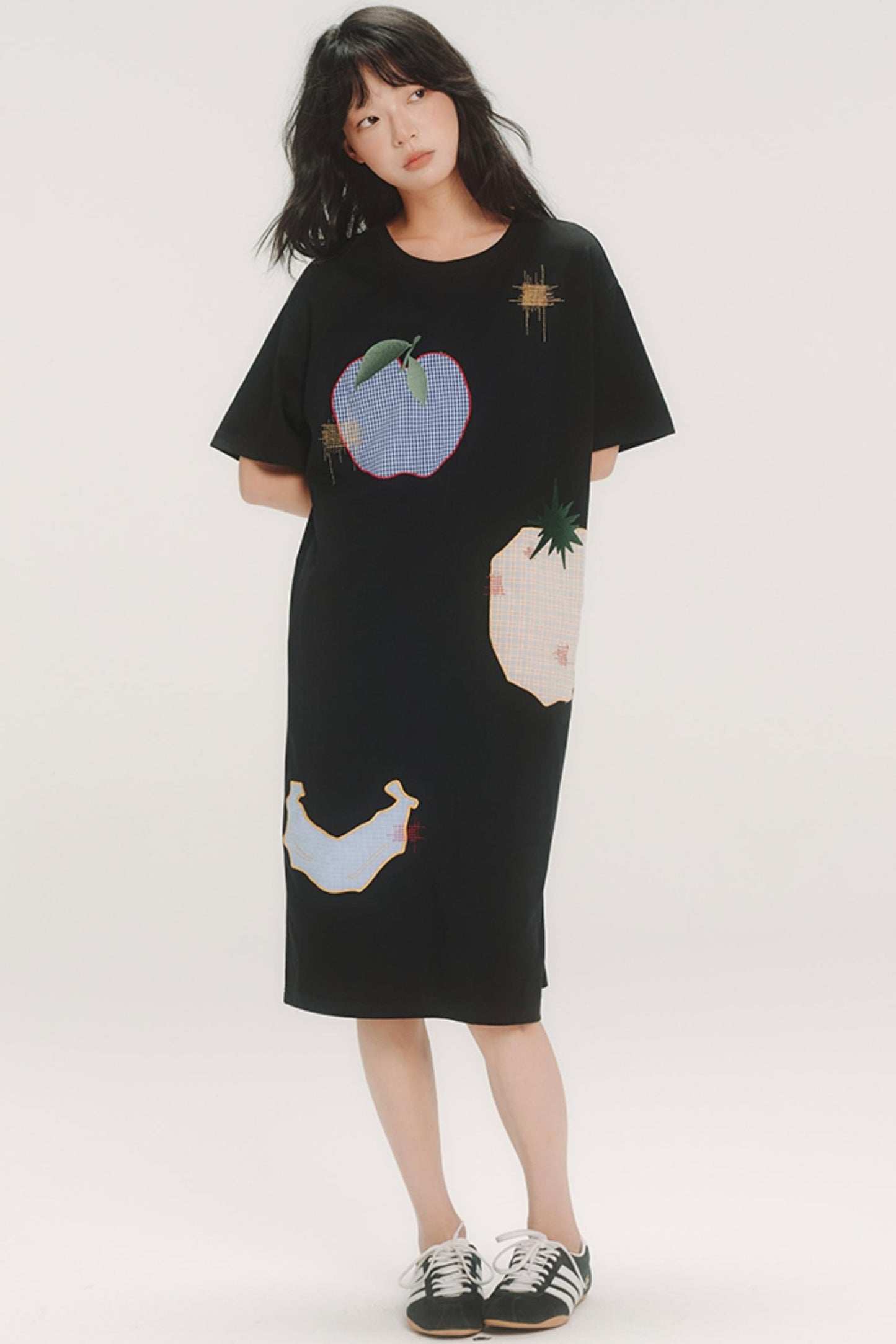 Fruit Check Applique T-Shirt Dress