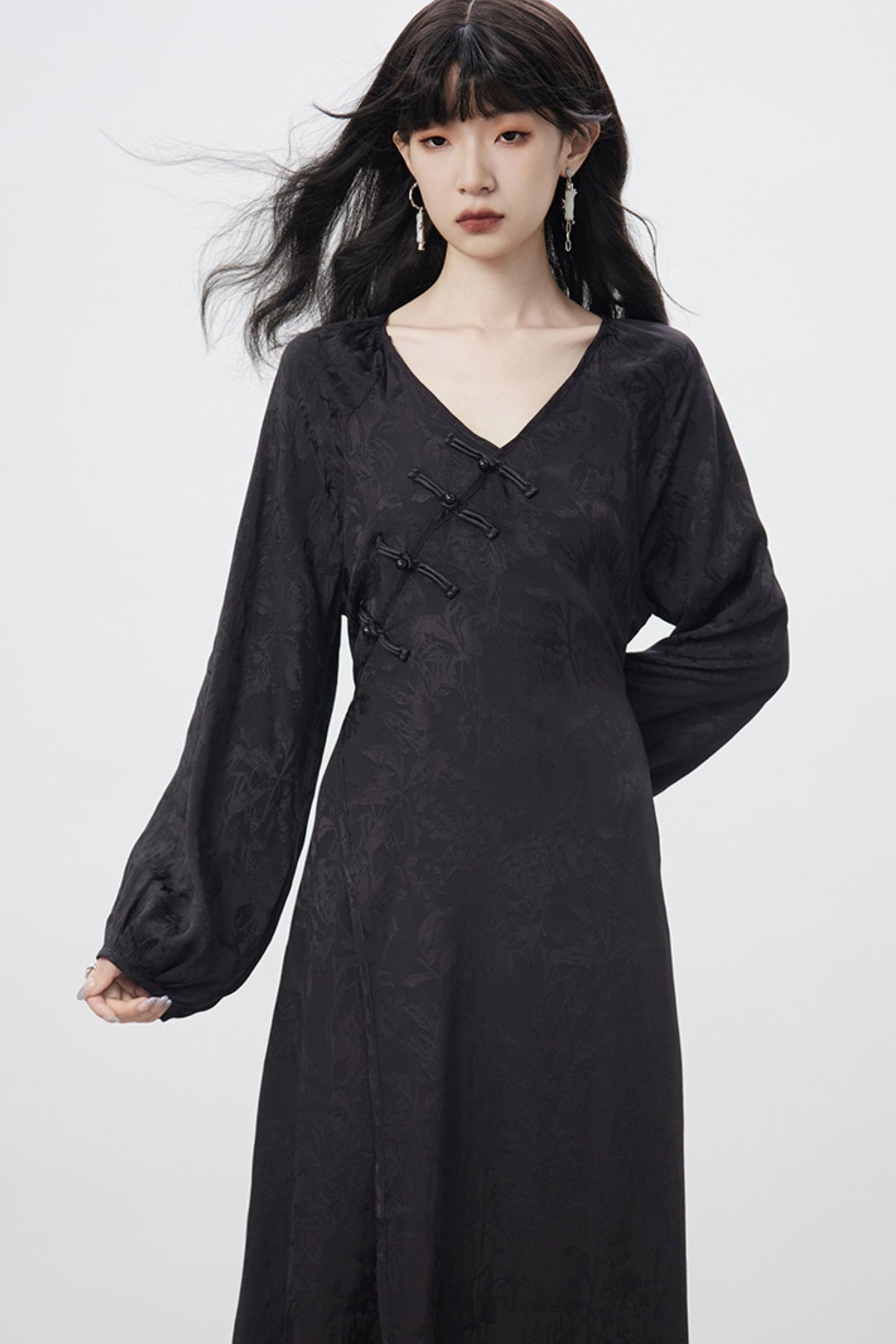 Modern V-Neck Chinese Dress