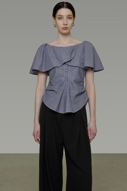 Chic One-Shoulder Lace Stripe Blouse