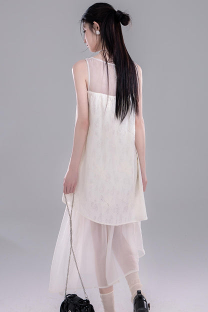 Asymmetric Tulle Vest Dress