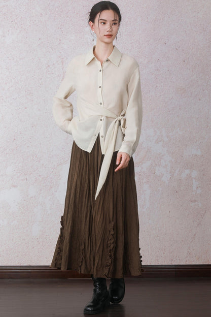 Autumn Brick Brown Fleece A-Line Skirt