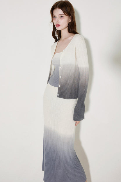 Chic Wool Knit Cardigan Skirt Set-Up