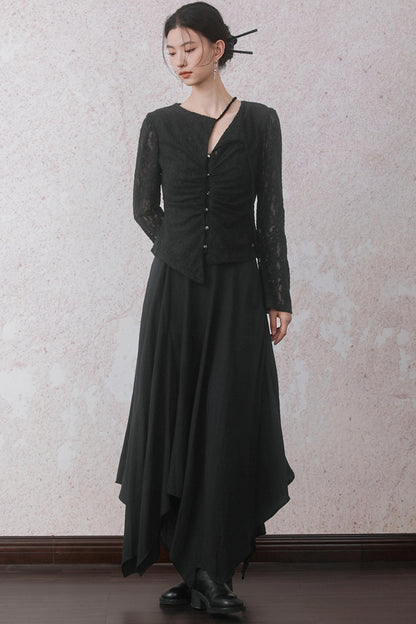 Autumn Double Hem Brown A-Line Skirt