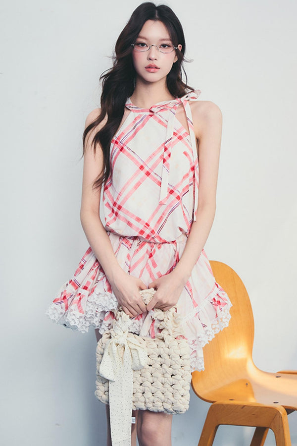 Memorial Rose Check Lace Dress