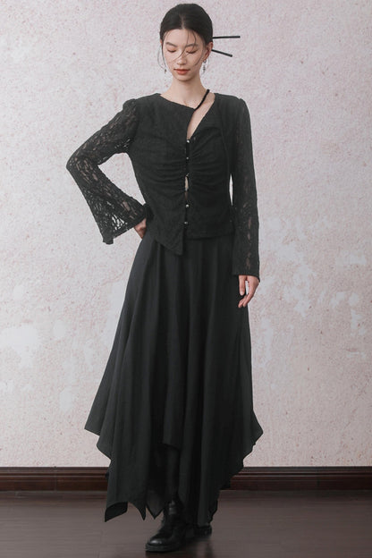 Autumn Double Hem Brown A-Line Skirt