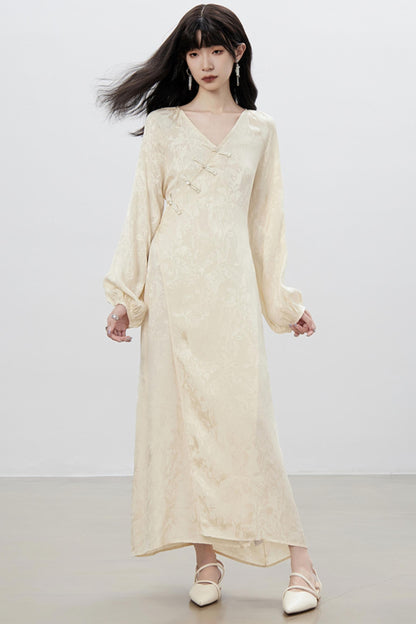 Modern V-Neck Chinese Dress