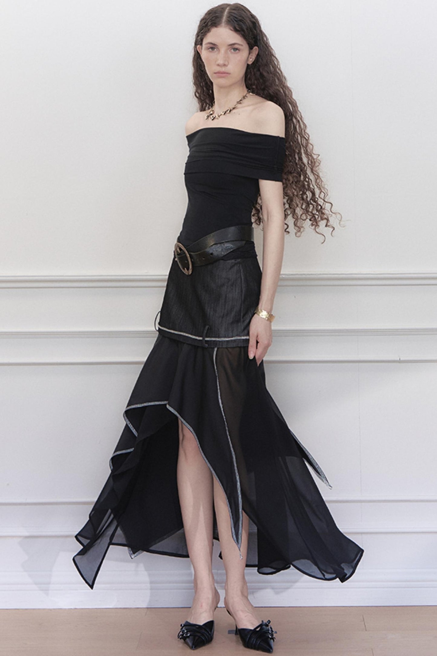 Yuan Irregular Denim A-Line Skirt