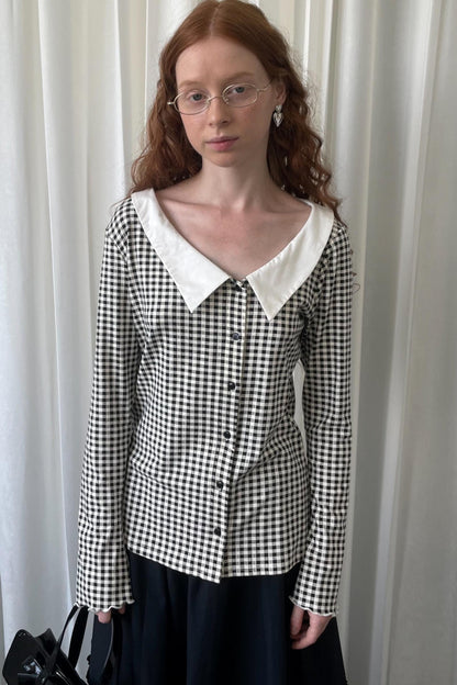 Pointed Neck Long Sleeve Shirt