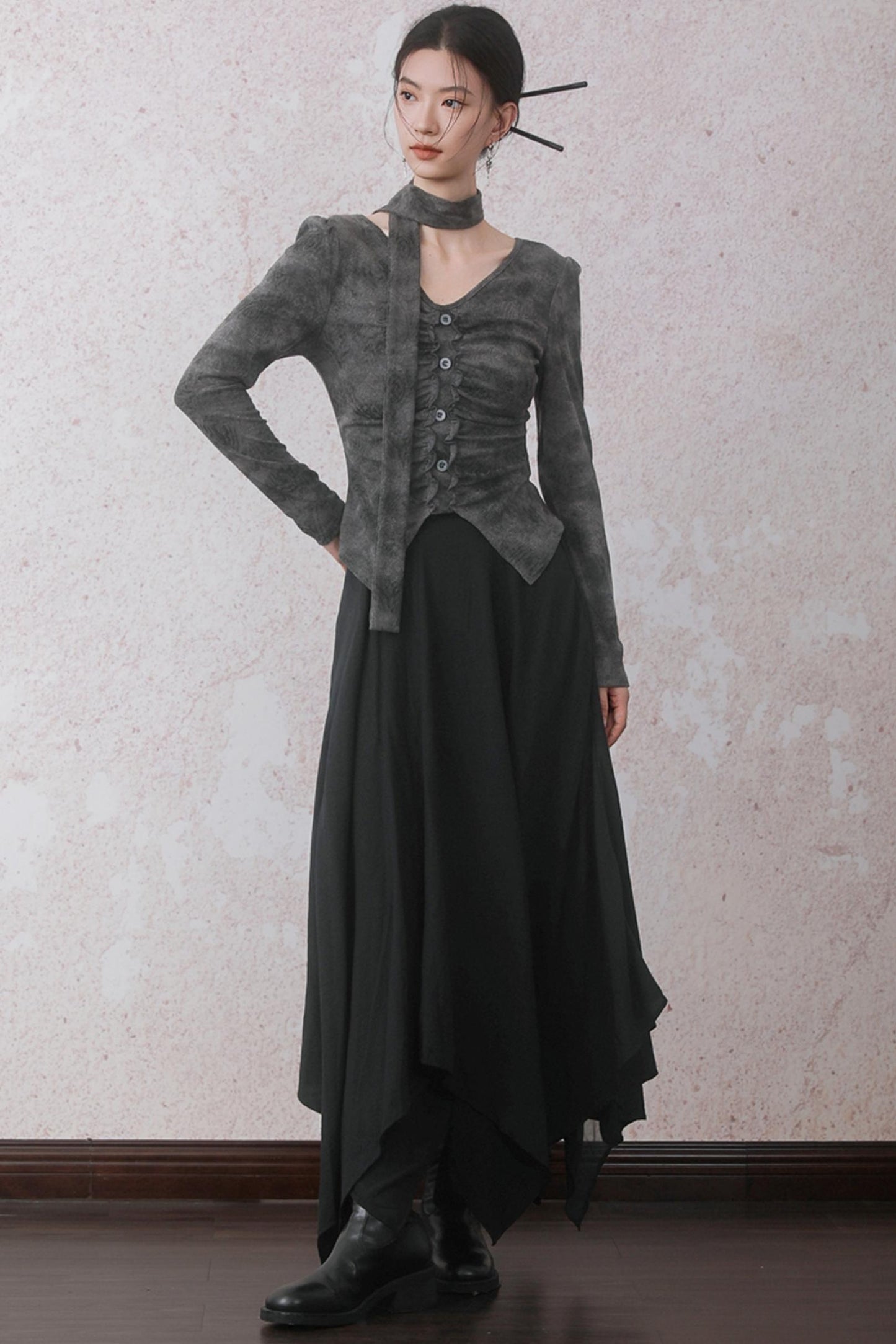 Autumn Double Hem Brown A-Line Skirt
