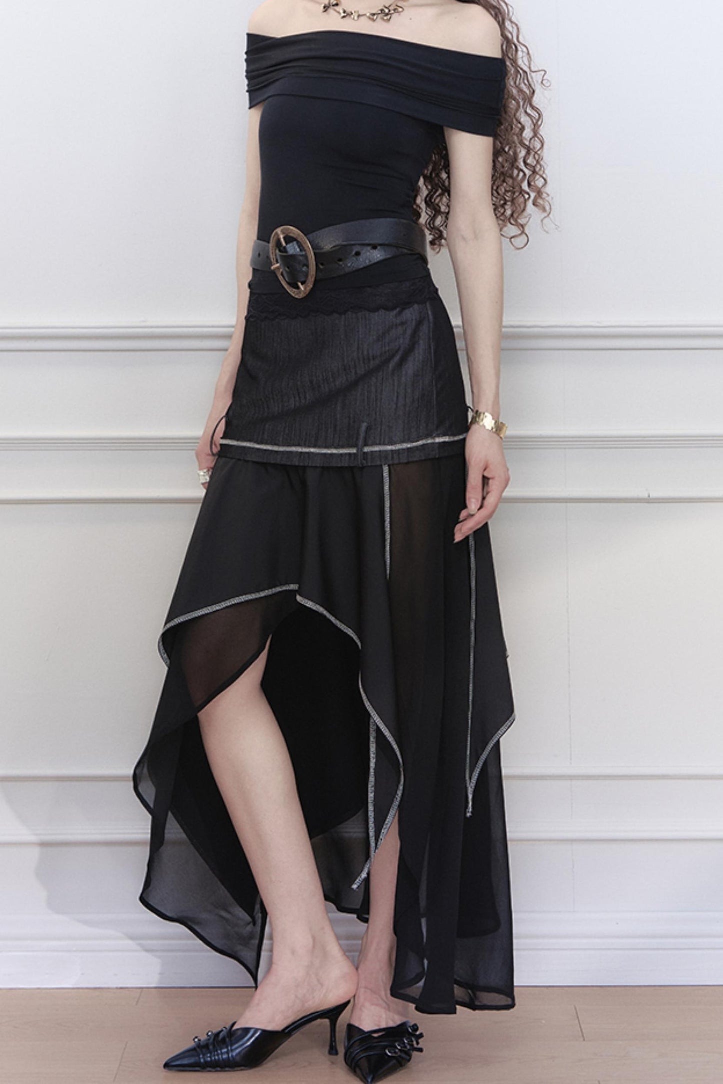 Yuan Irregular Denim A-Line Skirt