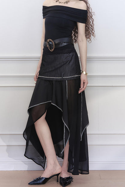 Yuan Irregular Denim A-Line Skirt