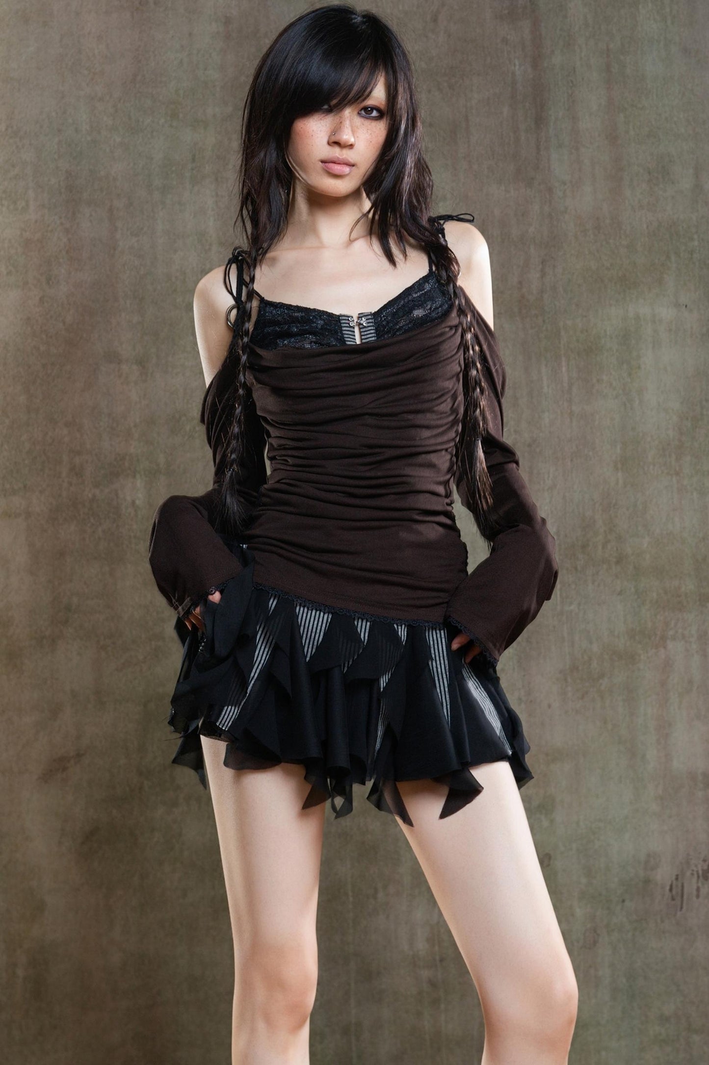 Polygonal Striped Bustier Skirt