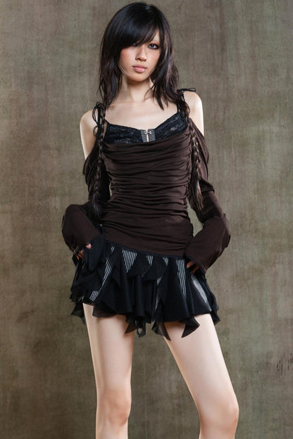 Polygonal Striped Bustier Skirt