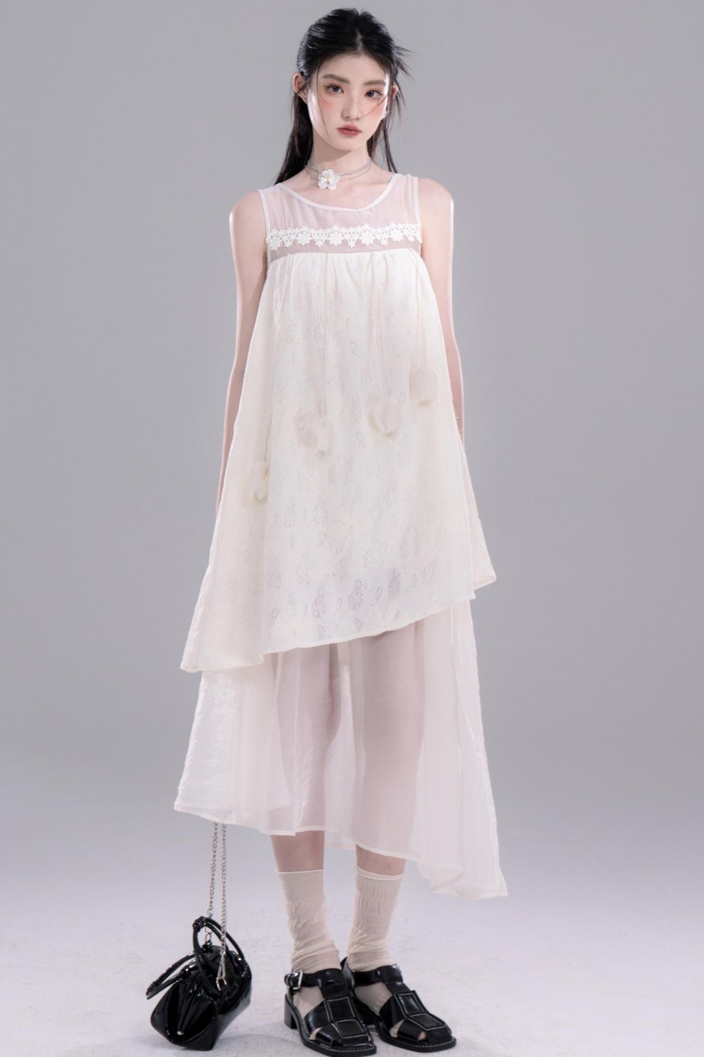 Asymmetric Tulle Vest Dress