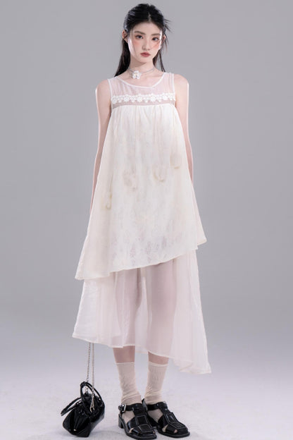 Asymmetric Tulle Vest Dress