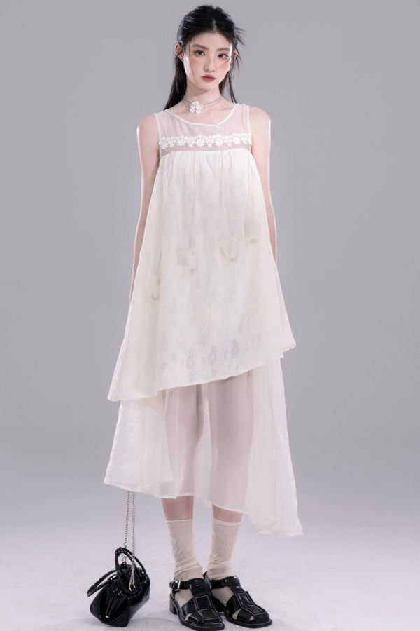 Asymmetric Tulle Vest Dress