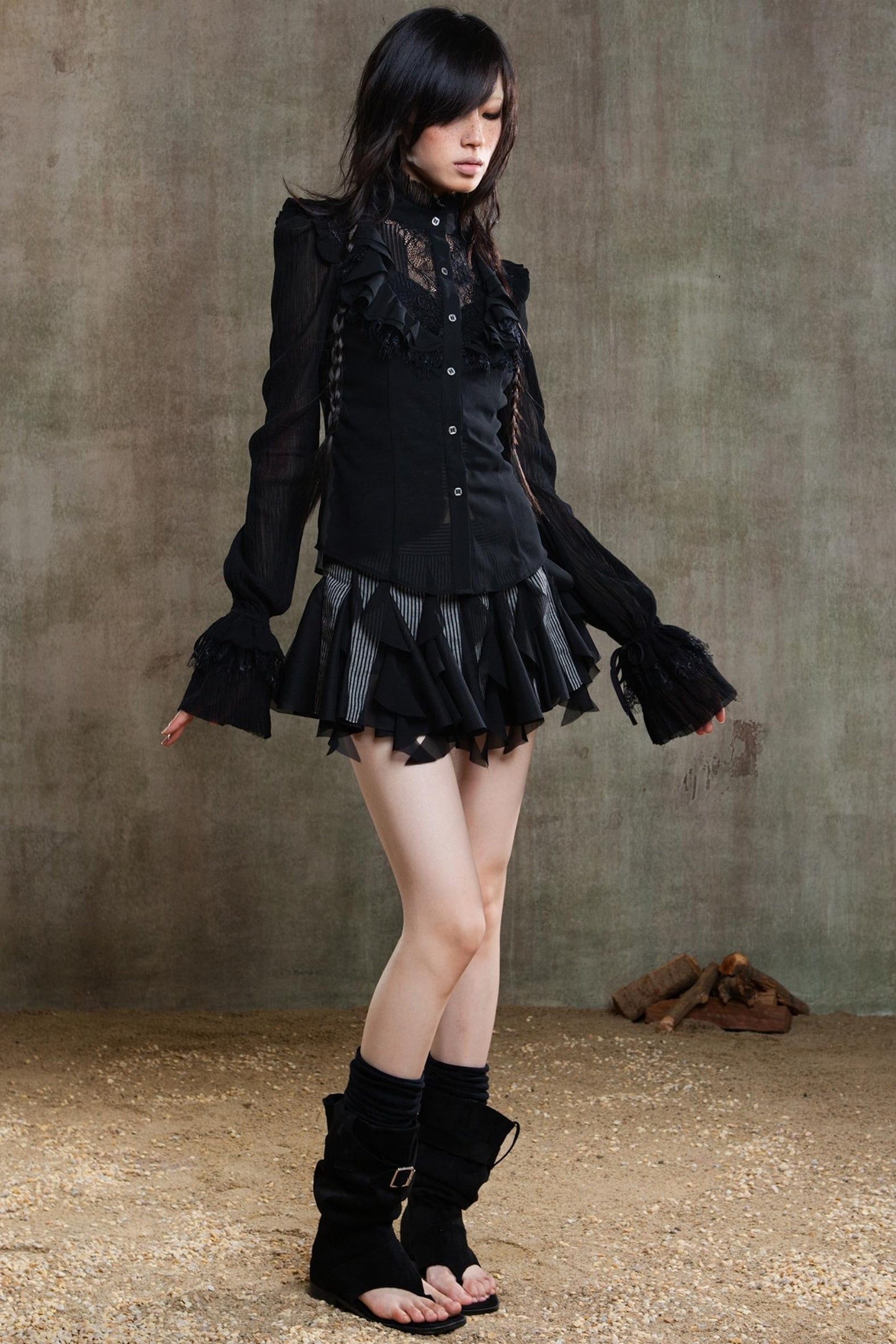 Polygonal Striped Bustier Skirt