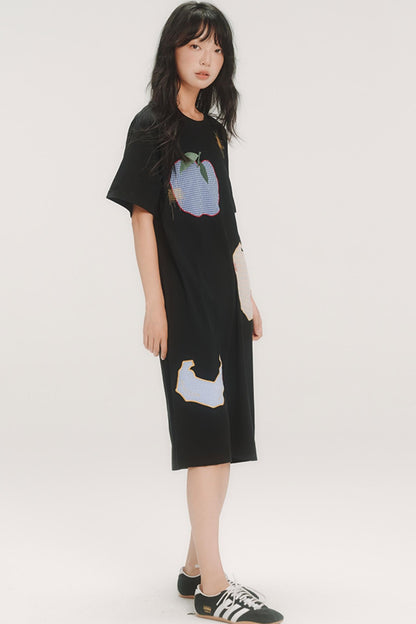 Fruit Check Applique T-Shirt Dress