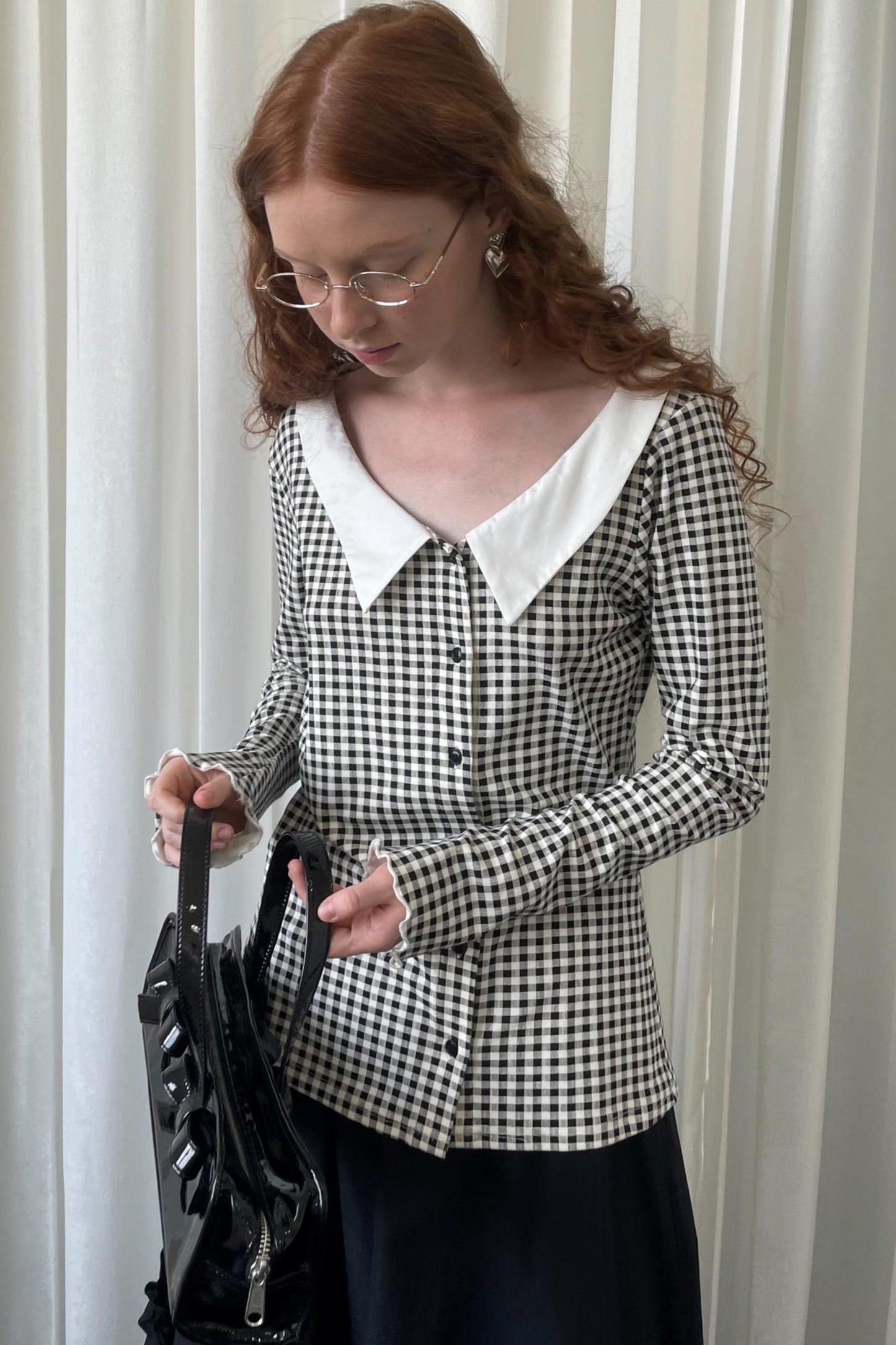 Pointed Neck Long Sleeve Shirt