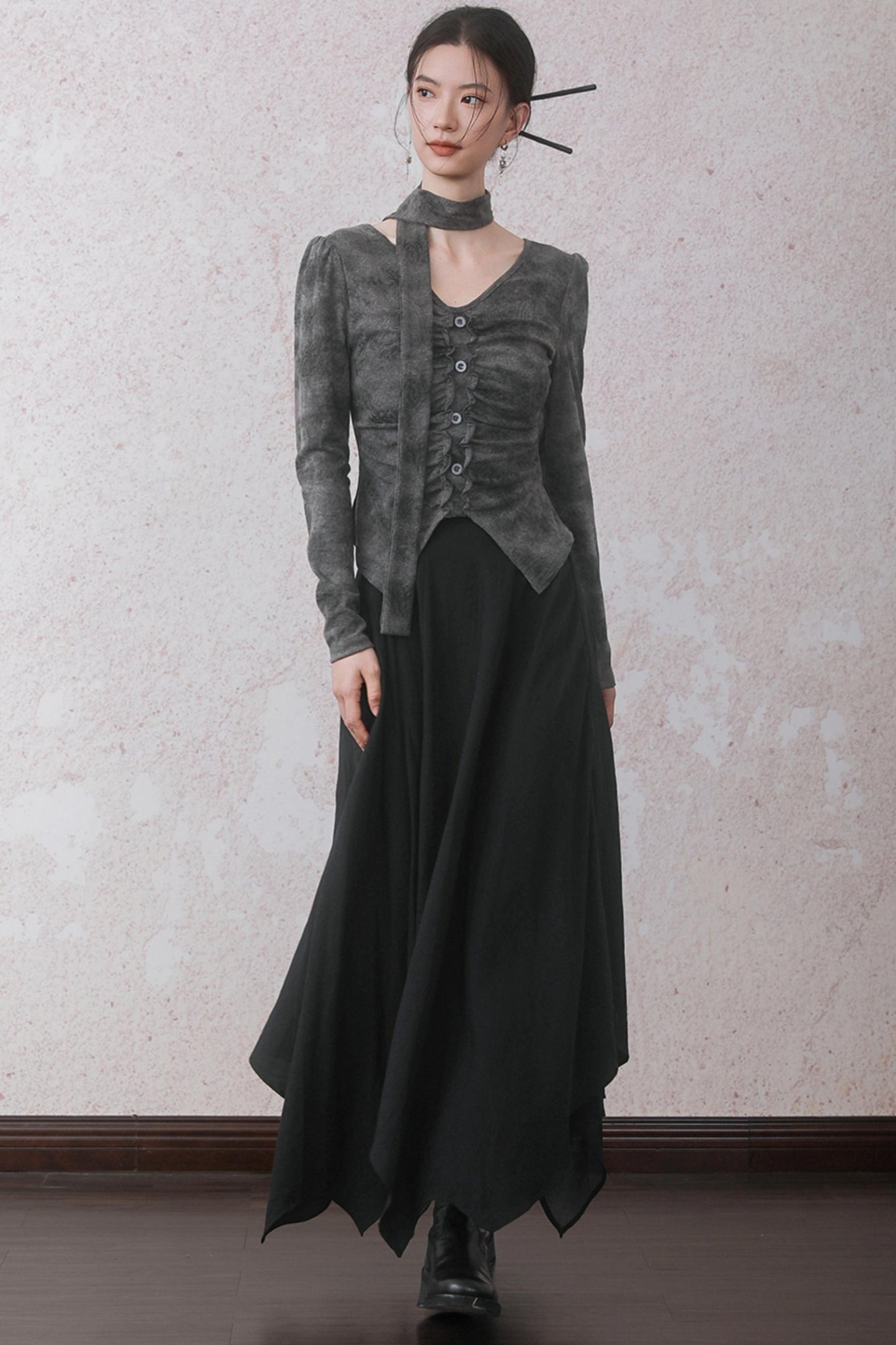 Autumn Double Hem Brown A-Line Skirt