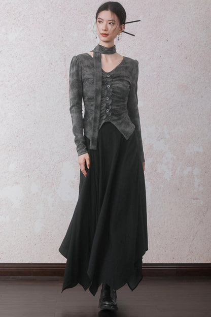 Autumn Double Hem Brown A-Line Skirt