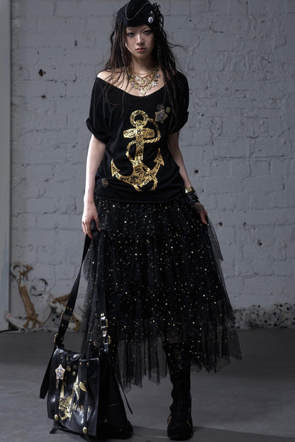 Sailor Style Printed Loose T-Shirt