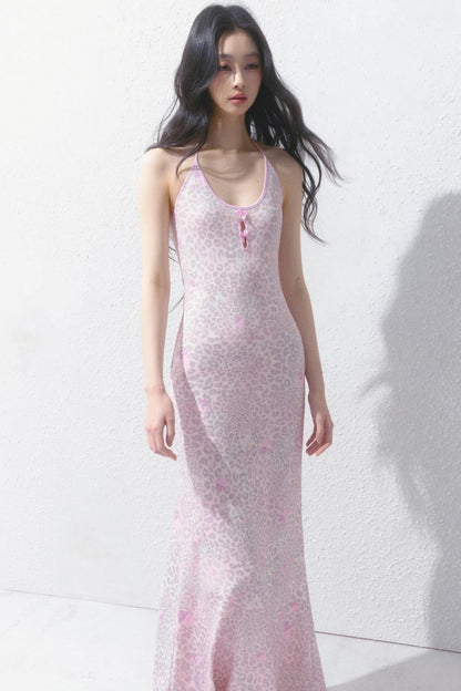 Pink Halter Backless Dress