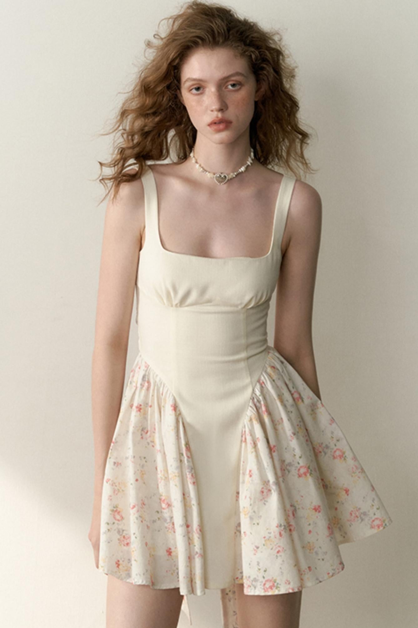 Floral Patchwork Bowtie Camisole Dress