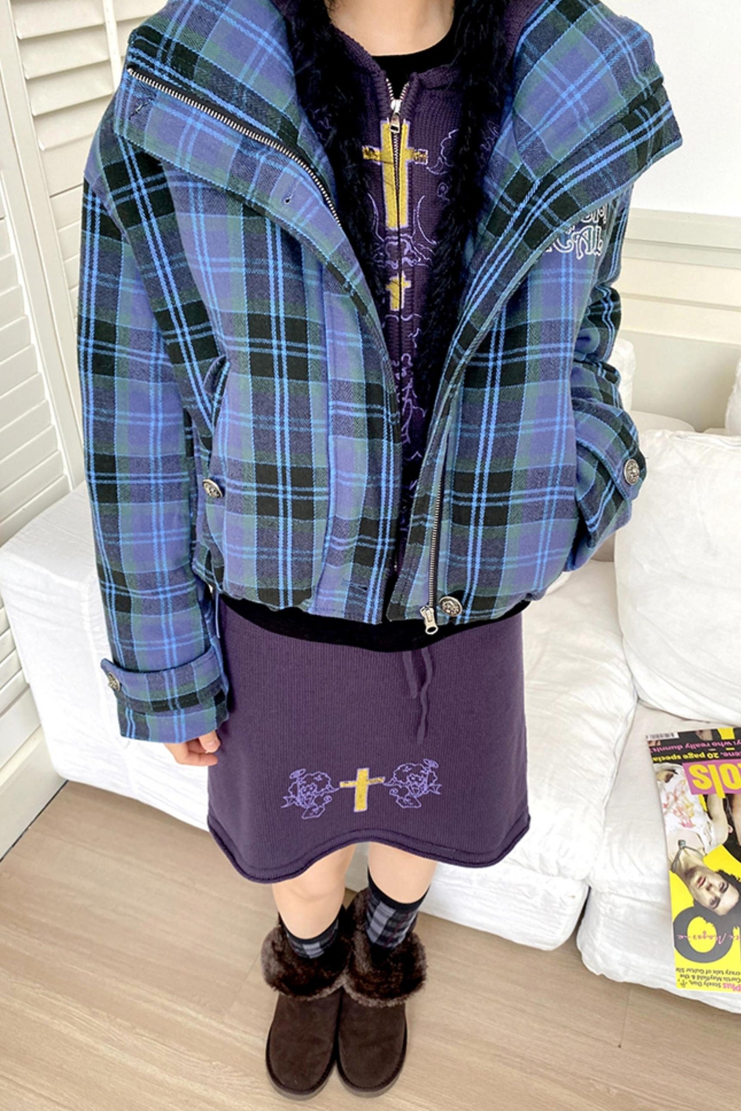 Blueberry Plaid Cotton Jacket