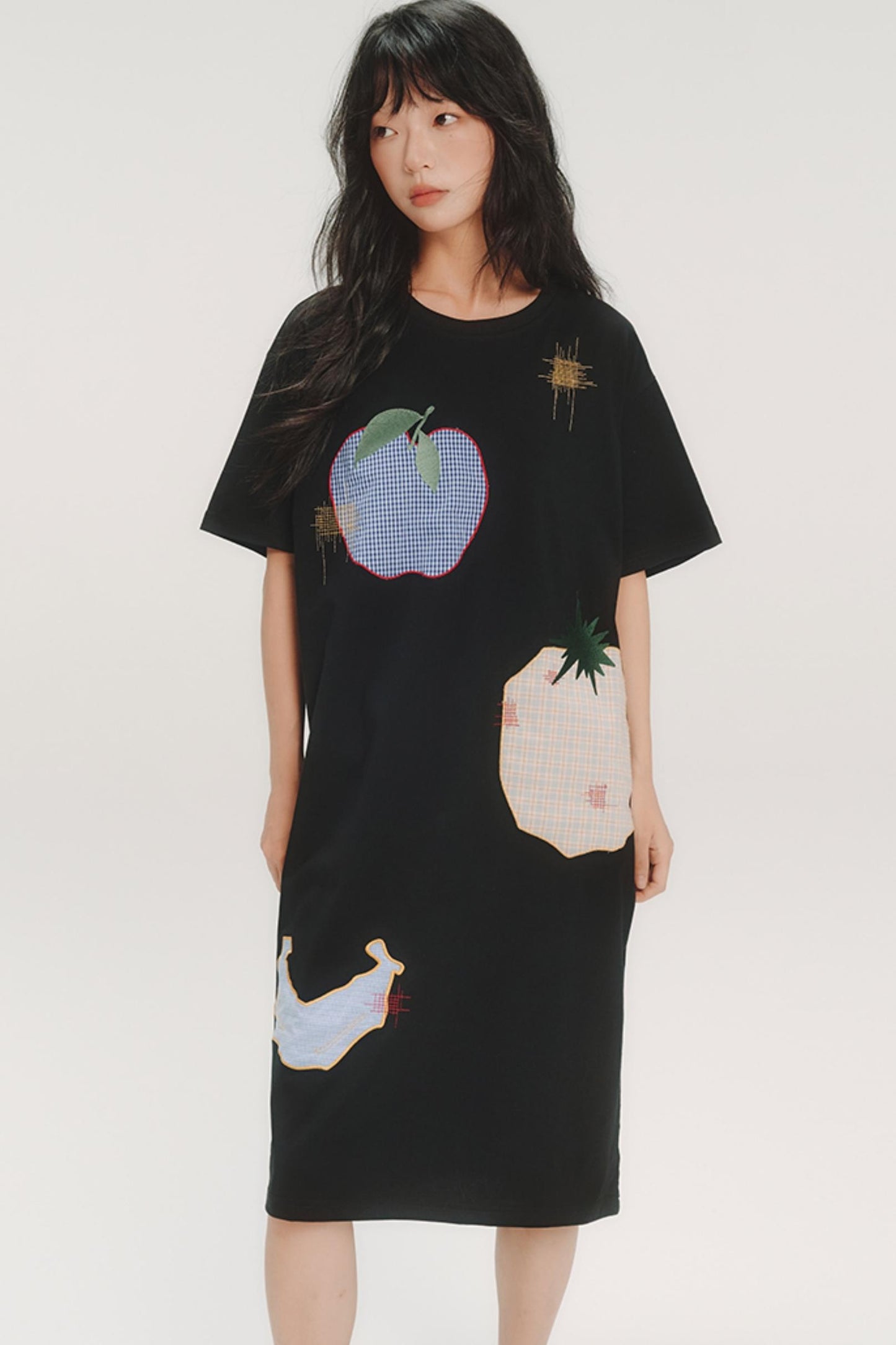 Fruit Check Applique T-Shirt Dress